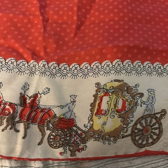 Vintage silk Red and Cream Scarf with Victorian Print - Picture 10 of 11